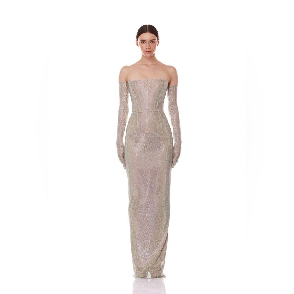 NEW BRONX AND BANCO Florentina Sequin Diamond Gown, Wedding dress w gloves